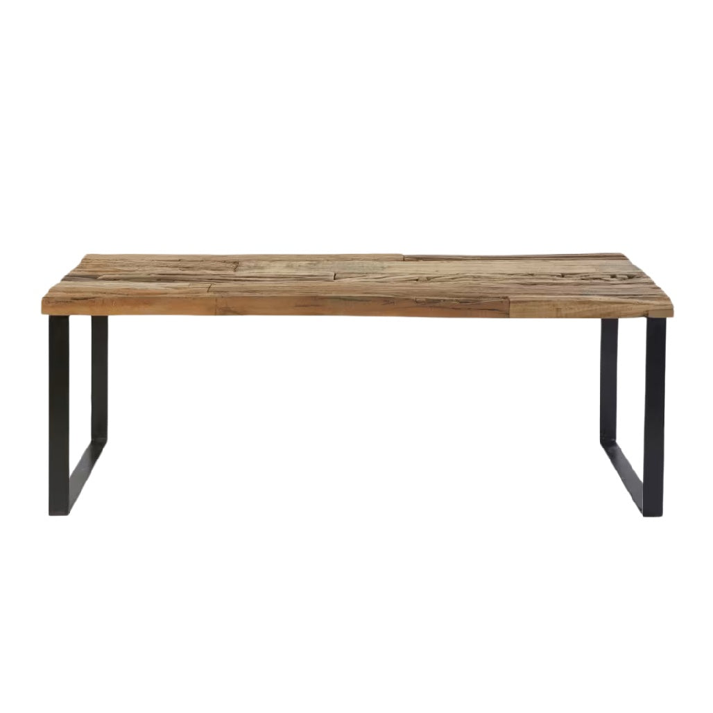 Table en bois massif avec pieds en métal noir