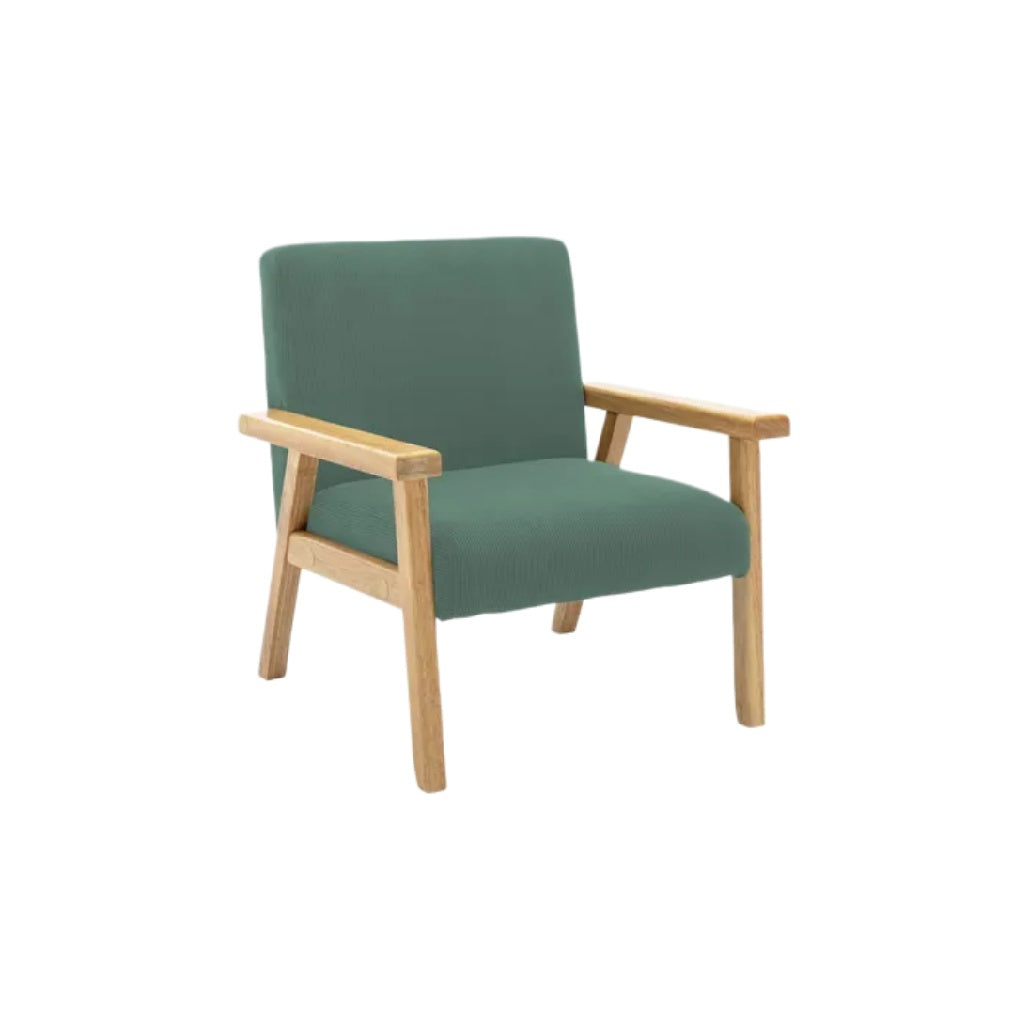 Fauteuil en bois naturel avec rembourrage vert moderne