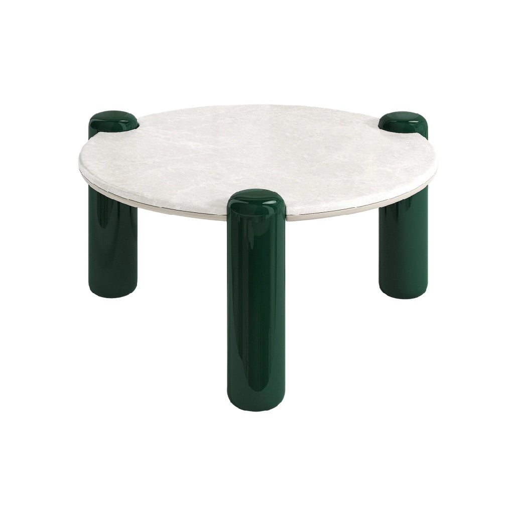 Table ronde en marbre avec pieds en vert émaillé